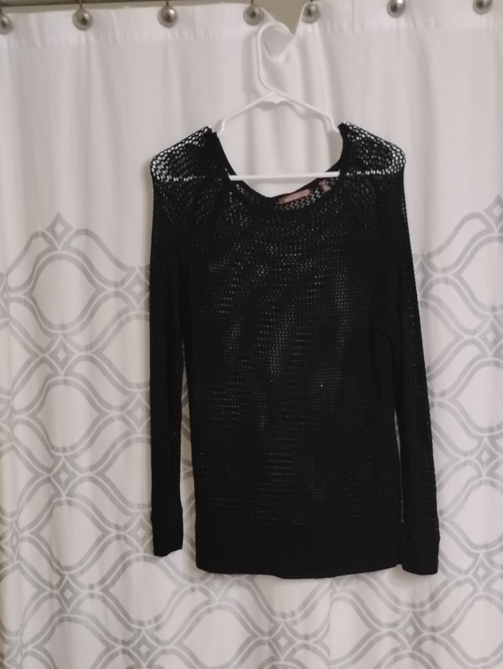 Black Open-Knit Long Sleeve Women's Sweater